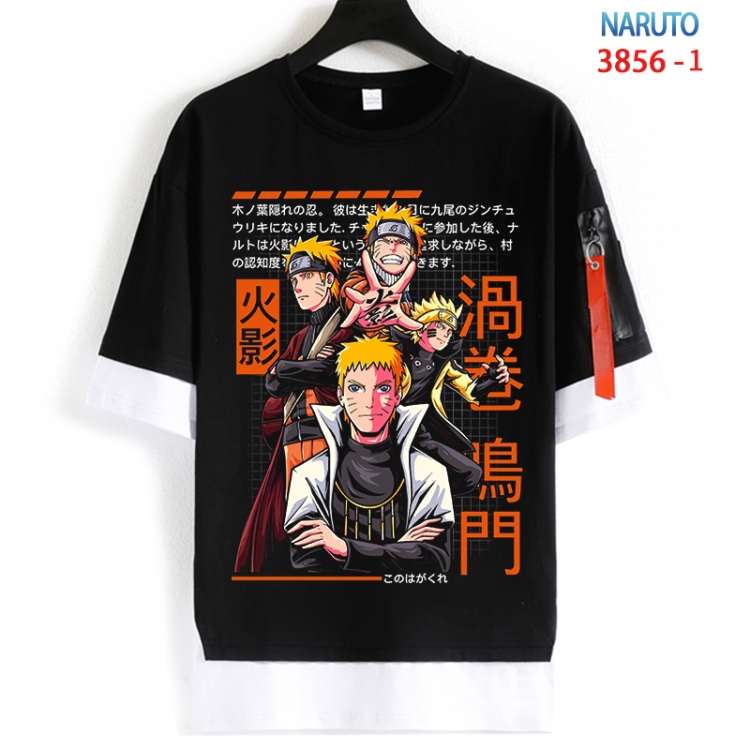 Naruto Cotton Crew Neck Fake Two-Piece Short Sleeve T-Shirt from S to 4XL HM-3856