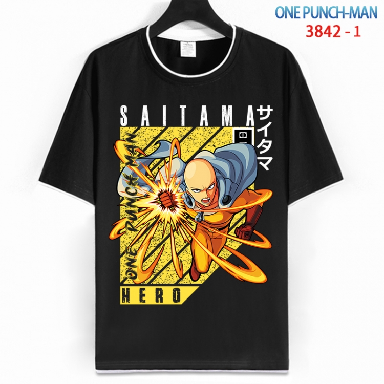 One Punch Man Cotton crew neck black and white trim short-sleeved T-shirt from S to 4XL HM-3842-1