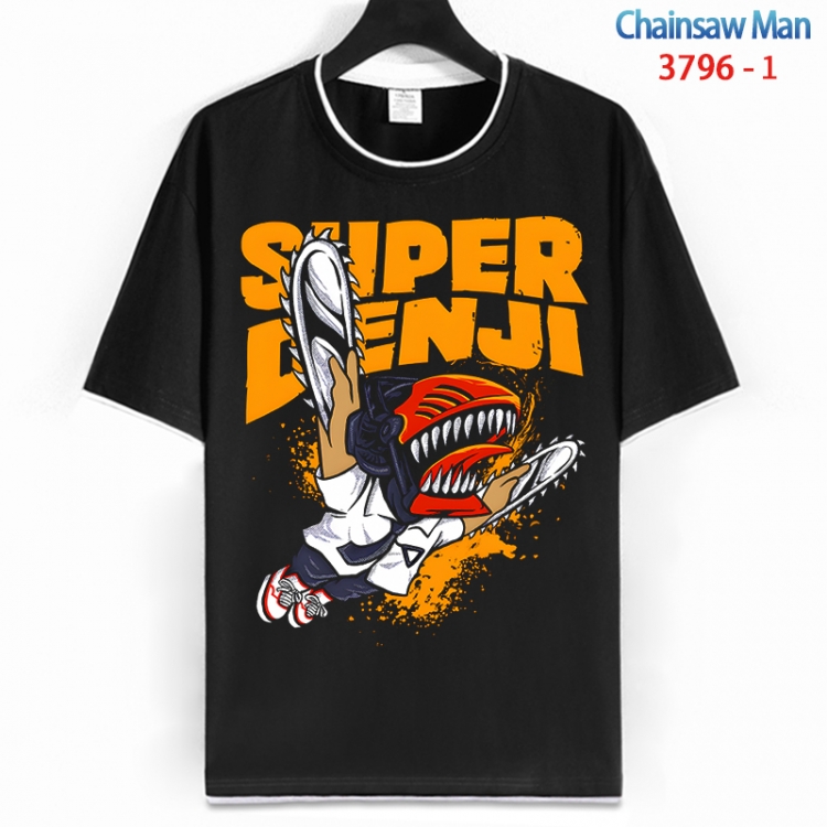 Chainsaw man Cotton crew neck black and white trim short-sleeved T-shirt from S to 4XL HM-3796-1