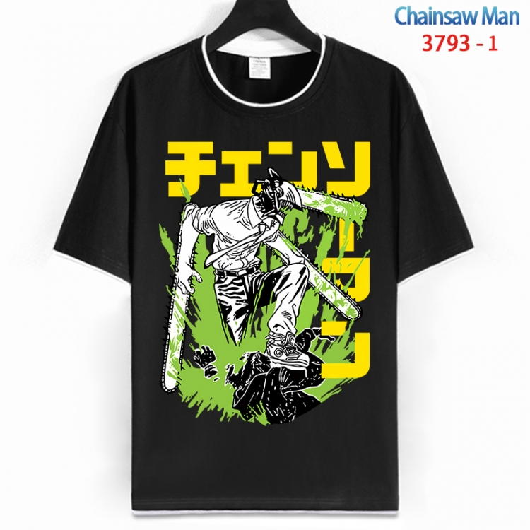 Chainsaw man Cotton crew neck black and white trim short-sleeved T-shirt from S to 4XL HM-3793-1