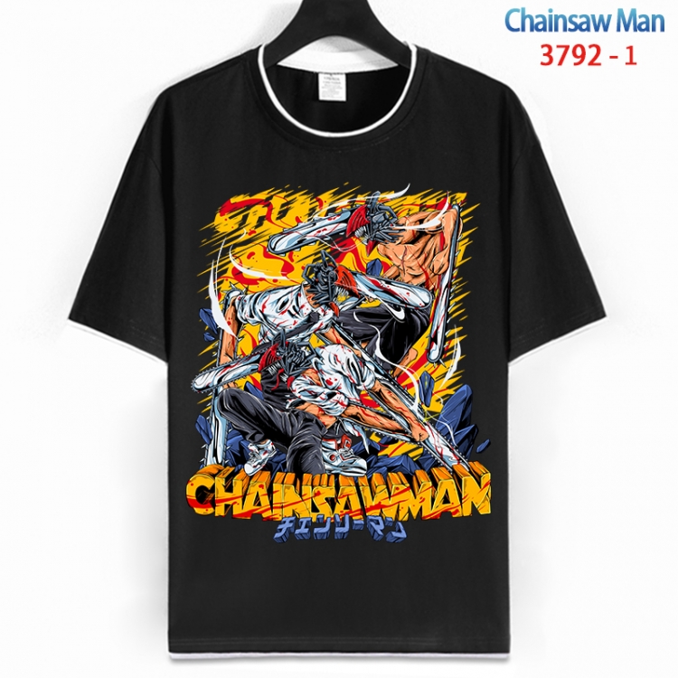 Chainsaw man Cotton crew neck black and white trim short-sleeved T-shirt from S to 4XL  HM-3792-1