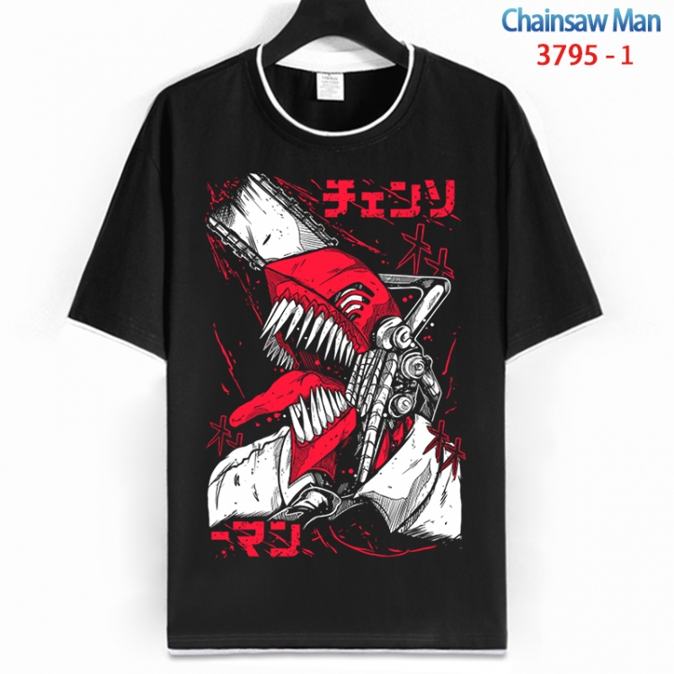 Chainsaw man Cotton crew neck black and white trim short-sleeved T-shirt from S to 4XL HM-3795-1