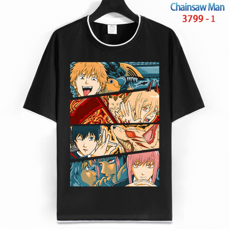 Chainsaw man Cotton crew neck black and white trim short-sleeved T-shirt from S to 4XL  HM-3799-1