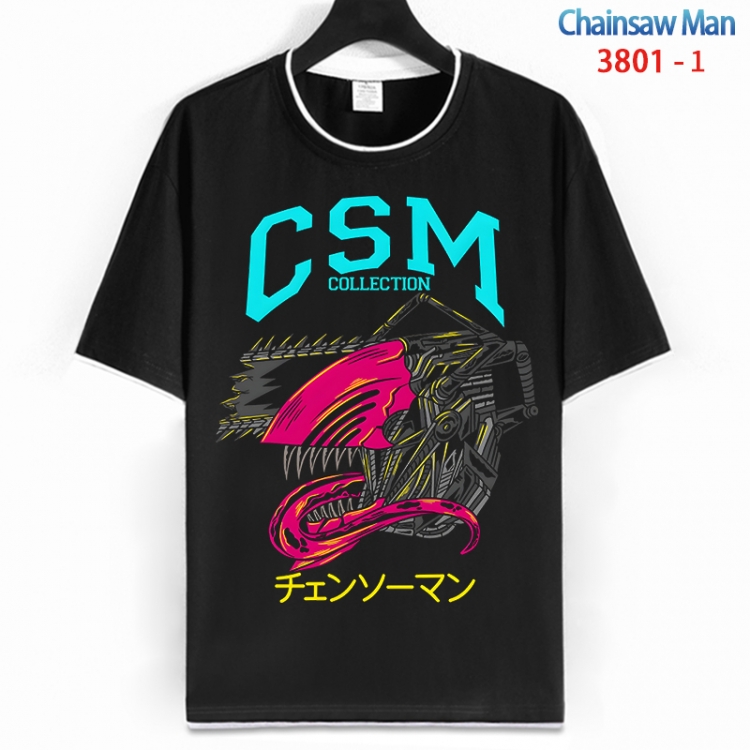 Chainsaw man Cotton crew neck black and white trim short-sleeved T-shirt from S to 4XL HM-3801-1