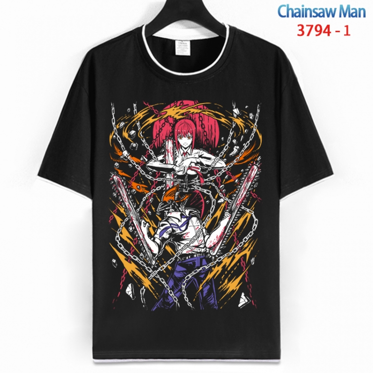 Chainsaw man Cotton crew neck black and white trim short-sleeved T-shirt from S to 4XL HM-3794-1