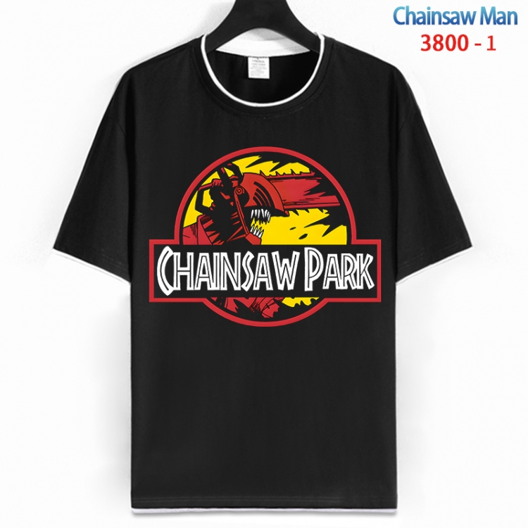 Chainsaw man Cotton crew neck black and white trim short-sleeved T-shirt from S to 4XL HM-3800-1