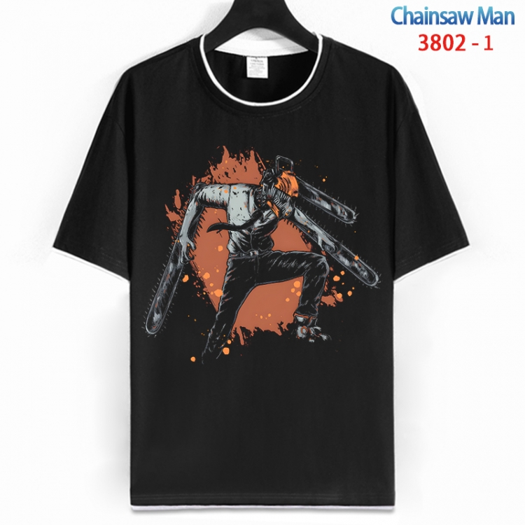 Chainsaw man Cotton crew neck black and white trim short-sleeved T-shirt from S to 4XL  HM-3802-1