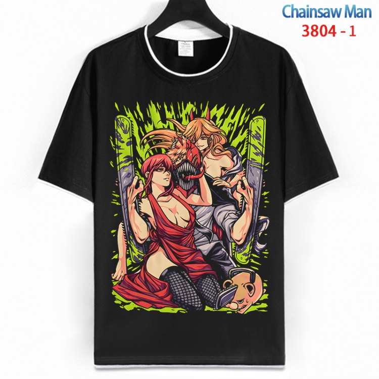 Chainsaw man Cotton crew neck black and white trim short-sleeved T-shirt from S to 4XL  HM-3804-1