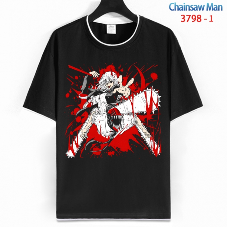 Chainsaw man Cotton crew neck black and white trim short-sleeved T-shirt from S to 4XL HM-3798-1