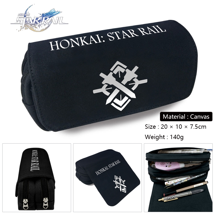 Honkai: Star Rail Anime Multi-Function Double Zipper Canvas Cosmetic Bag Pen Case 20x10x7.5cm