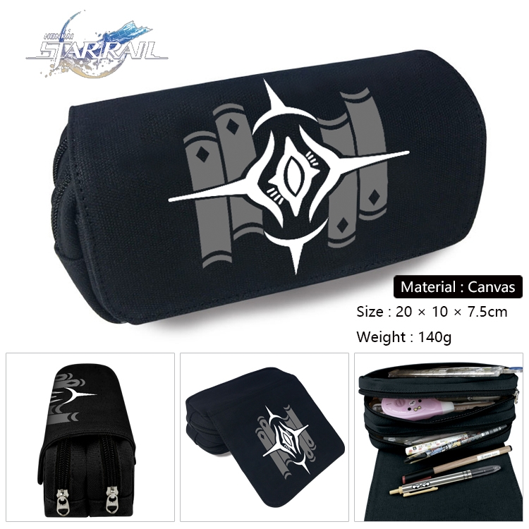 Honkai: Star Rail Anime Multi-Function Double Zipper Canvas Cosmetic Bag Pen Case 20x10x7.5cm