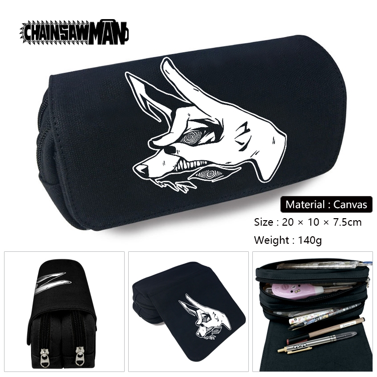 Chainsaw man Anime Multi-Function Double Zipper Canvas Cosmetic Bag Pen Case 20x10x7.5cm