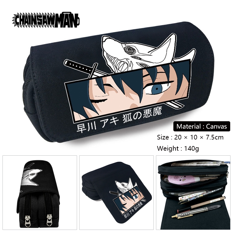 Chainsaw man Anime Multi-Function Double Zipper Canvas Cosmetic Bag Pen Case 20x10x7.5cm