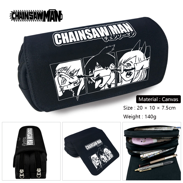 Chainsaw man Anime Multi-Function Double Zipper Canvas Cosmetic Bag Pen Case 20x10x7.5cm