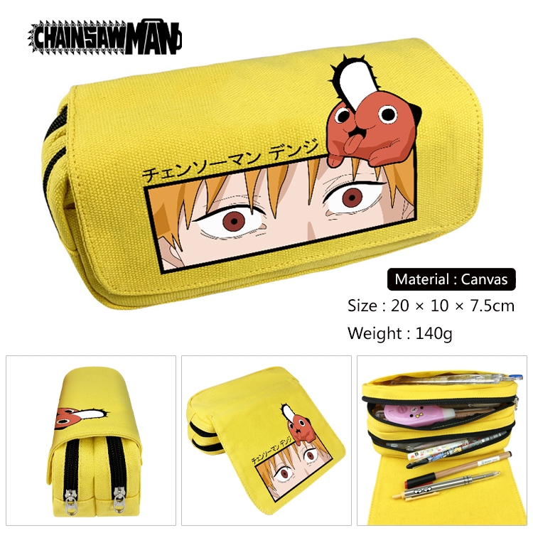 Chainsaw man Anime Multi-Function Double Zipper Canvas Cosmetic Bag Pen Case 20x10x7.5cm