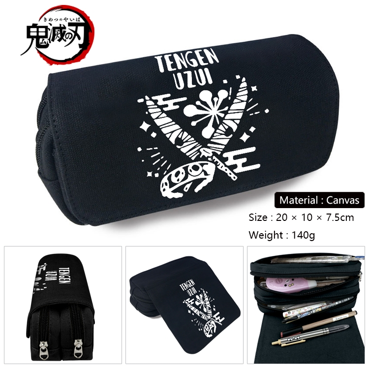 Demon Slayer Kimets Anime Multi-Function Double Zipper Canvas Cosmetic Bag Pen Case 20x10x7.5cm