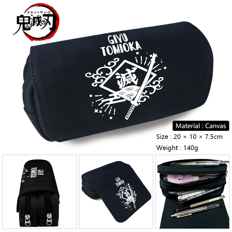 Demon Slayer Kimets Anime Multi-Function Double Zipper Canvas Cosmetic Bag Pen Case 20x10x7.5cm