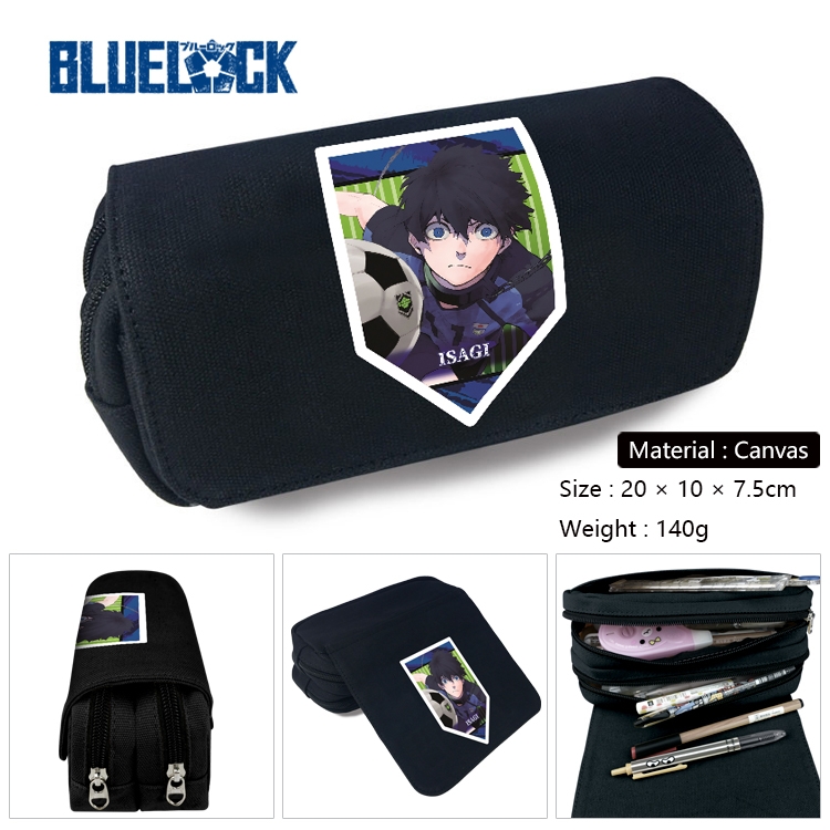 BLUE LOCK Anime Multi-Function Double Zipper Canvas Cosmetic Bag Pen Case 20x10x7.5cm