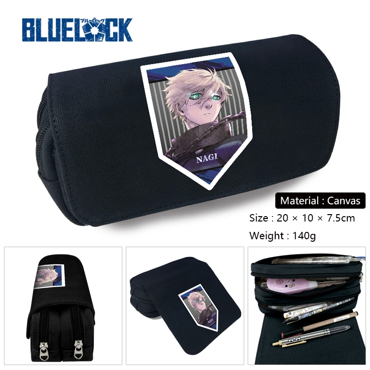 BLUE LOCK Anime Multi-Function Double Zipper Canvas Cosmetic Bag Pen Case 20x10x7.5cm