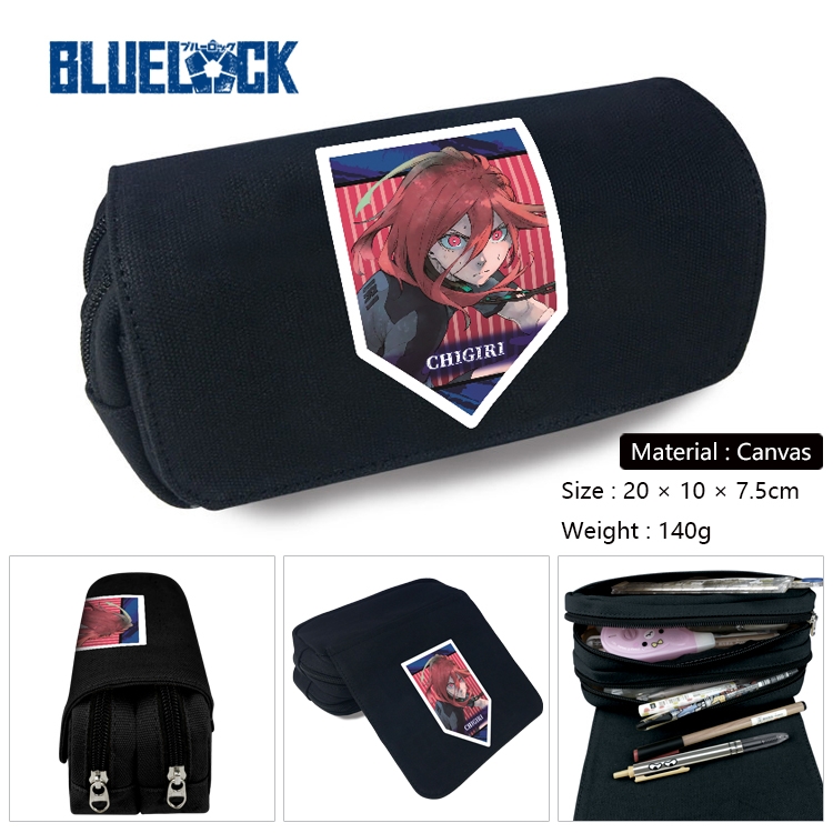 BLUE LOCK Anime Multi-Function Double Zipper Canvas Cosmetic Bag Pen Case 20x10x7.5cm