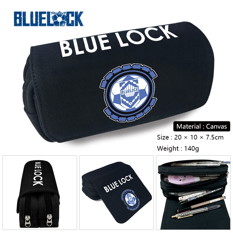 BLUE LOCK Anime Multi-Function Double Zipper Canvas Cosmetic Bag Pen Case 20x10x7.5cm