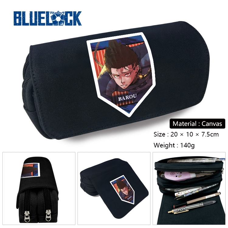 BLUE LOCK Anime Multi-Function Double Zipper Canvas Cosmetic Bag Pen Case 20x10x7.5cm