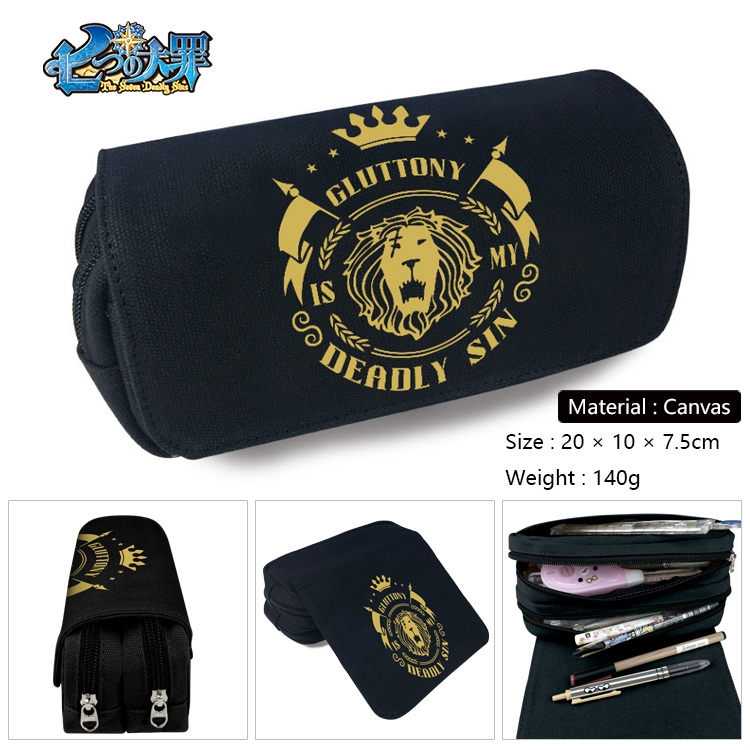 The Seven Deadly Sins Anime Multi-Function Double Zipper Canvas Cosmetic Bag Pen Case 20x10x7.5cm
