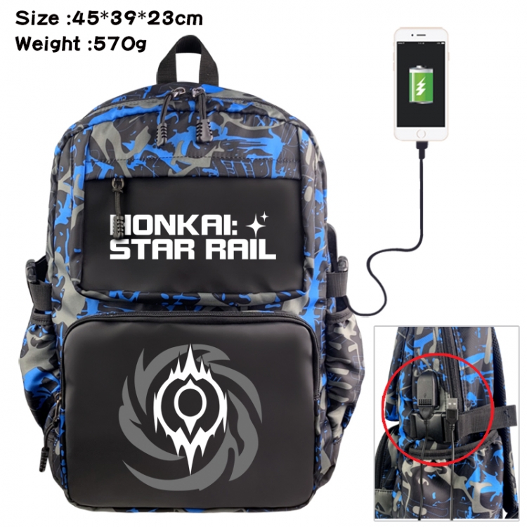 Honkai: Star Rail Anime waterproof nylon camouflage backpack School Bag 45X39X23CM