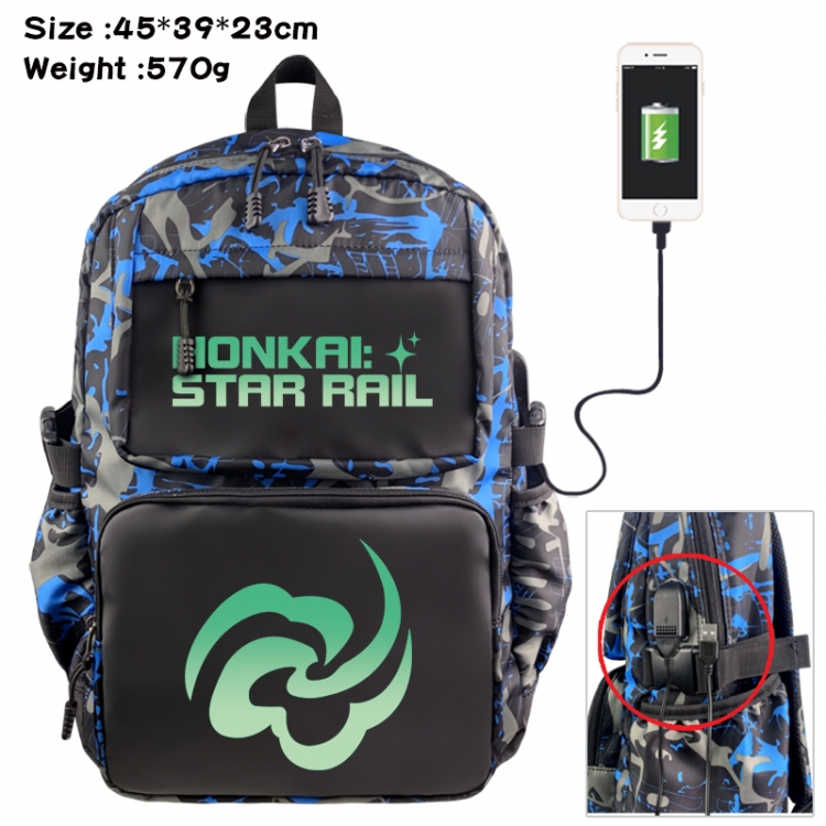 Honkai: Star Rail Anime waterproof nylon camouflage backpack School Bag 45X39X23CM