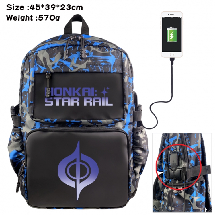 Honkai: Star Rail Anime waterproof nylon camouflage backpack School Bag 45X39X23CM