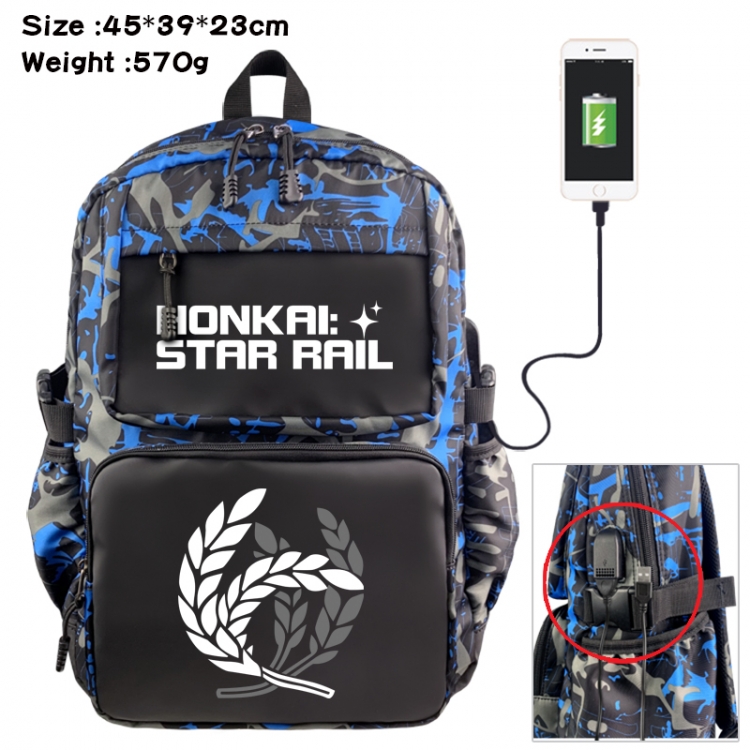 Honkai: Star Rail Anime waterproof nylon camouflage backpack School Bag 45X39X23CM