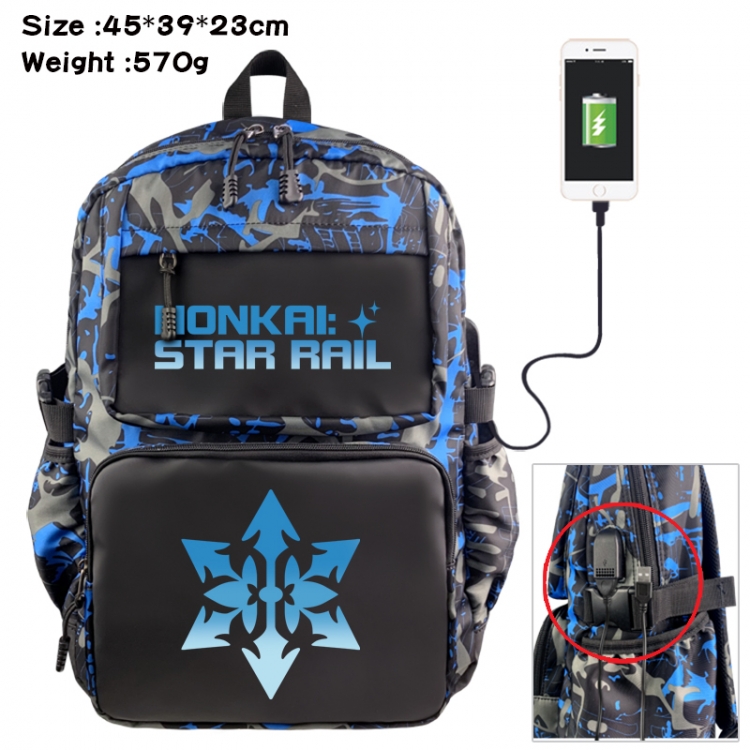 Honkai: Star Rail Anime waterproof nylon camouflage backpack School Bag 45X39X23CM