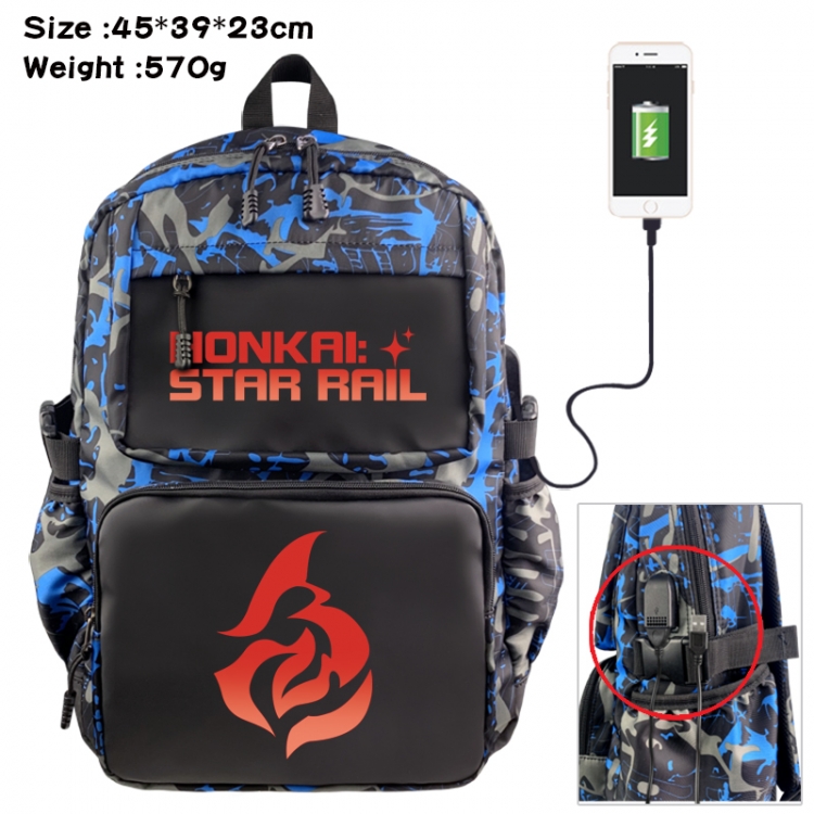 Honkai: Star Rail Anime waterproof nylon camouflage backpack School Bag 45X39X23CM