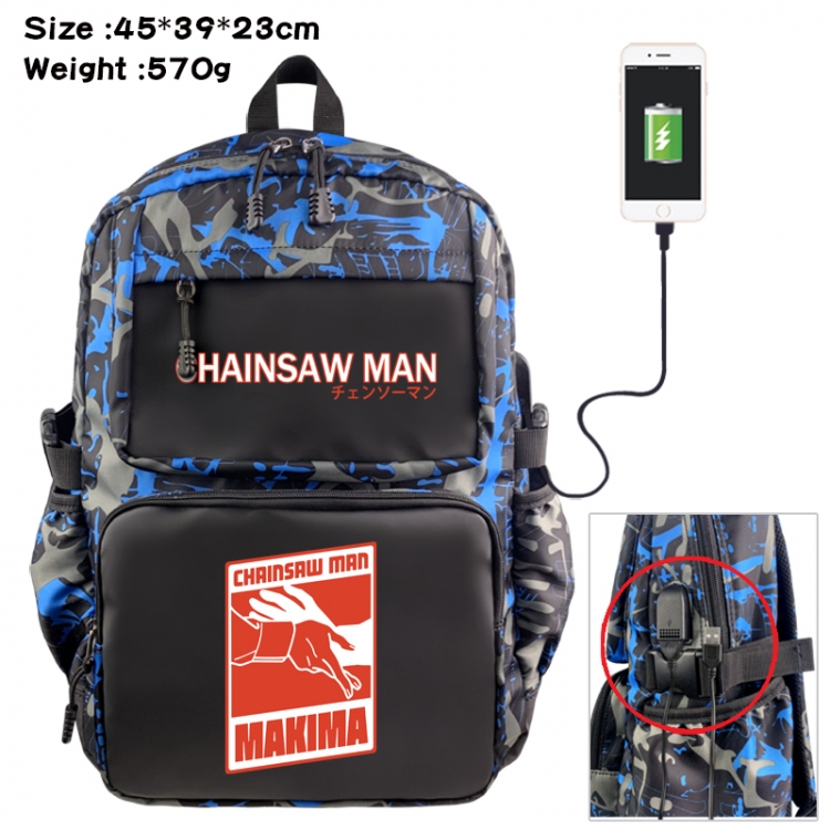 Chainsaw man Anime waterproof nylon camouflage backpack School Bag 45X39X23CM