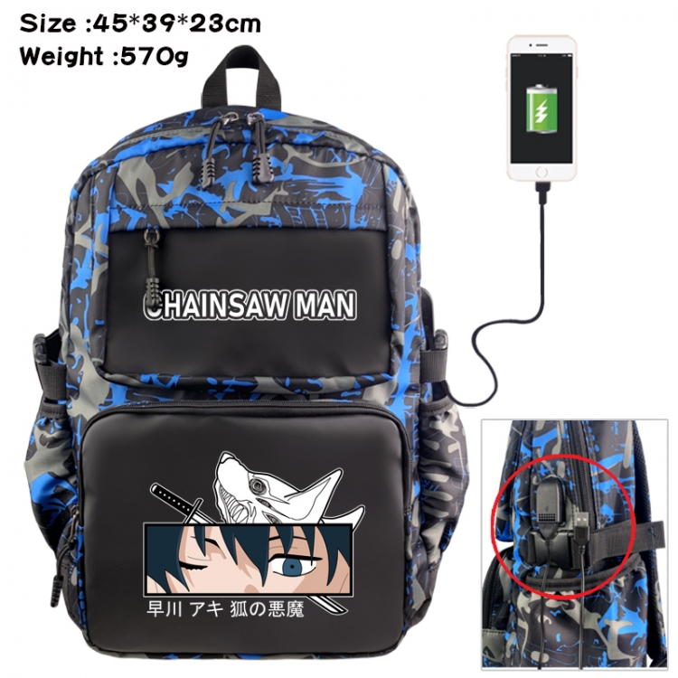 Chainsaw man Anime waterproof nylon camouflage backpack School Bag 45X39X23CM