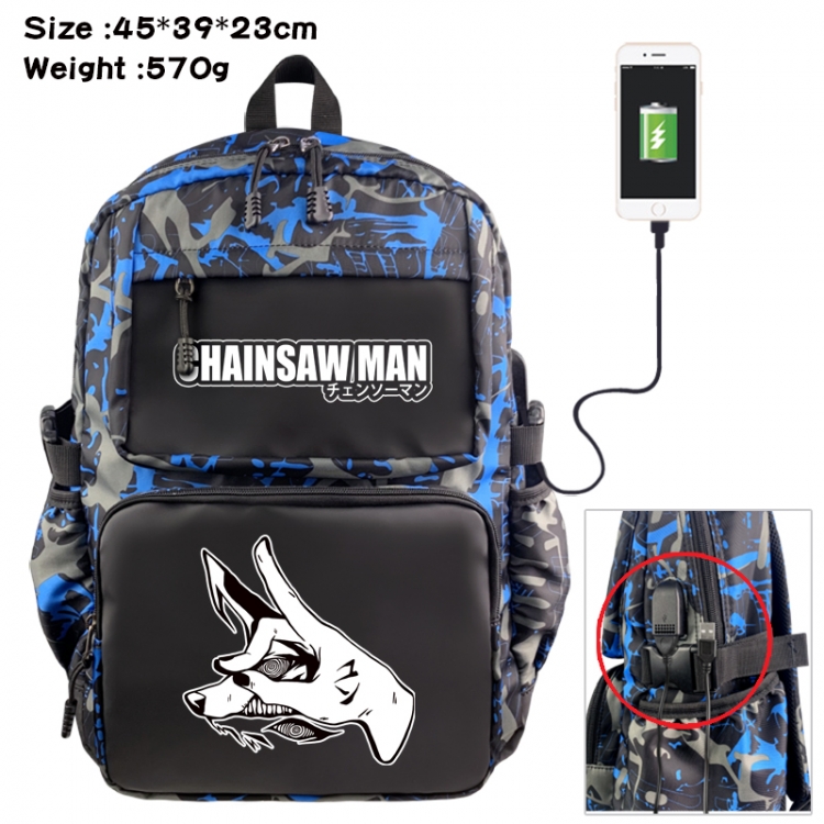 Chainsaw man Anime waterproof nylon camouflage backpack School Bag 45X39X23CM