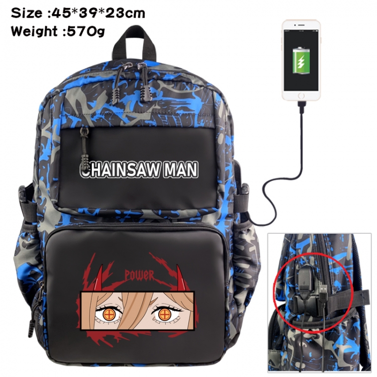 Chainsaw man Anime waterproof nylon camouflage backpack School Bag 45X39X23CM