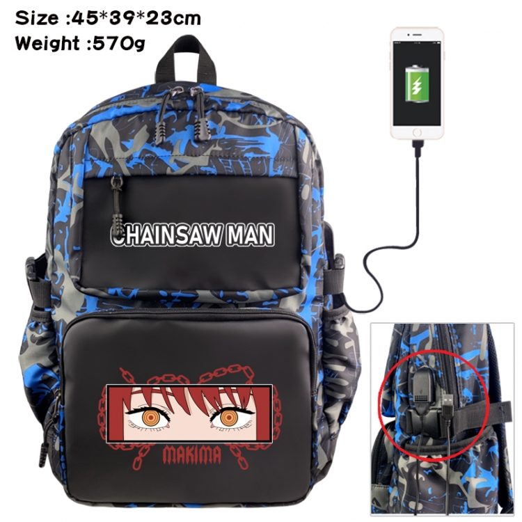 Chainsaw man Anime waterproof nylon camouflage backpack School Bag 45X39X23CM