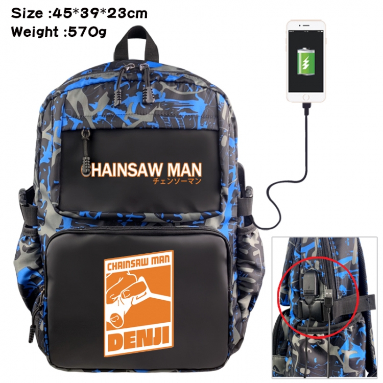 Chainsaw man Anime waterproof nylon camouflage backpack School Bag 45X39X23CM