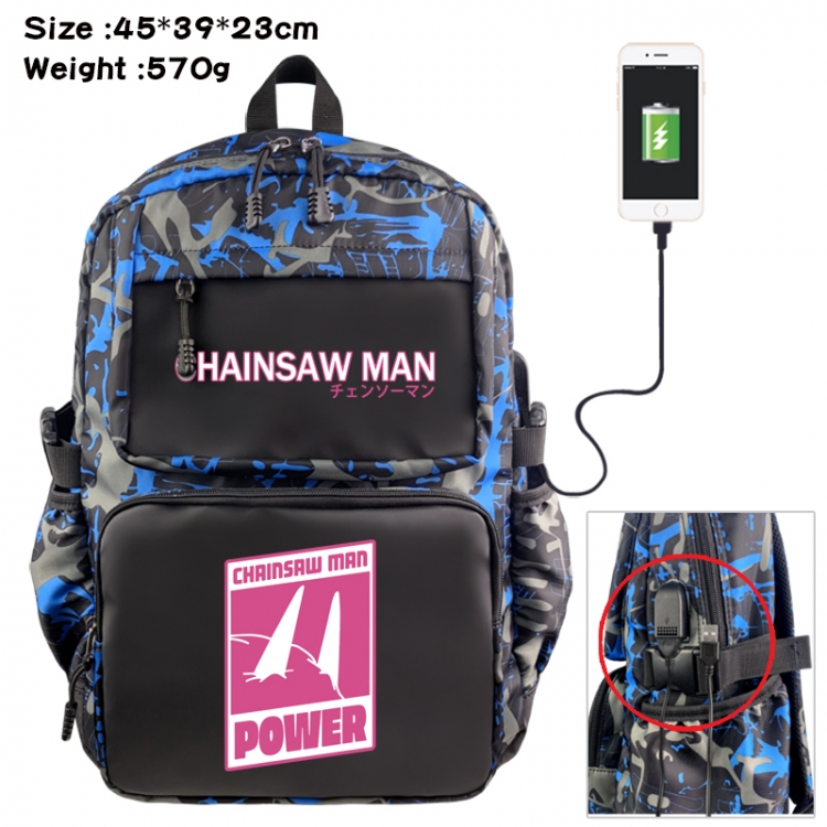 Chainsaw man Anime waterproof nylon camouflage backpack School Bag 45X39X23CM