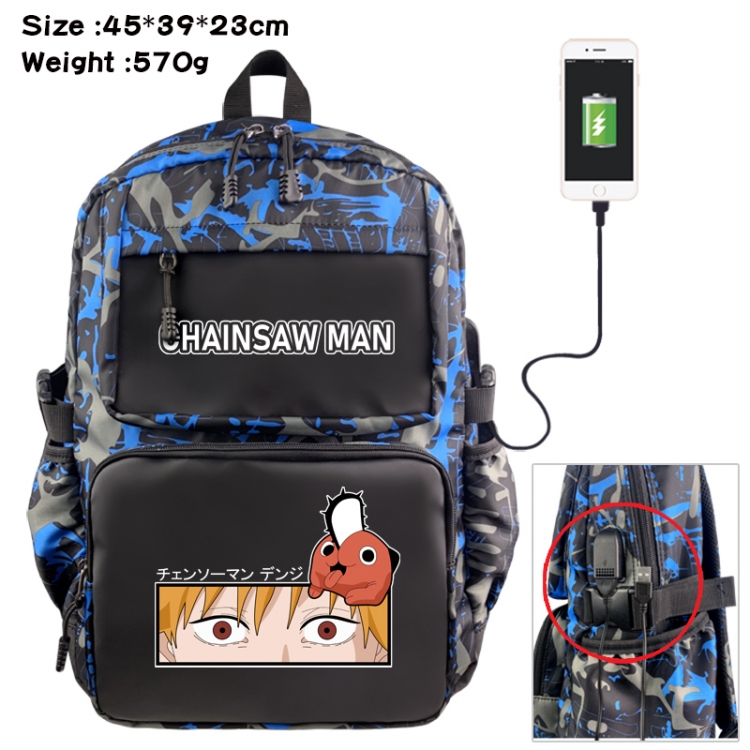 Chainsaw man Anime waterproof nylon camouflage backpack School Bag 45X39X23CM