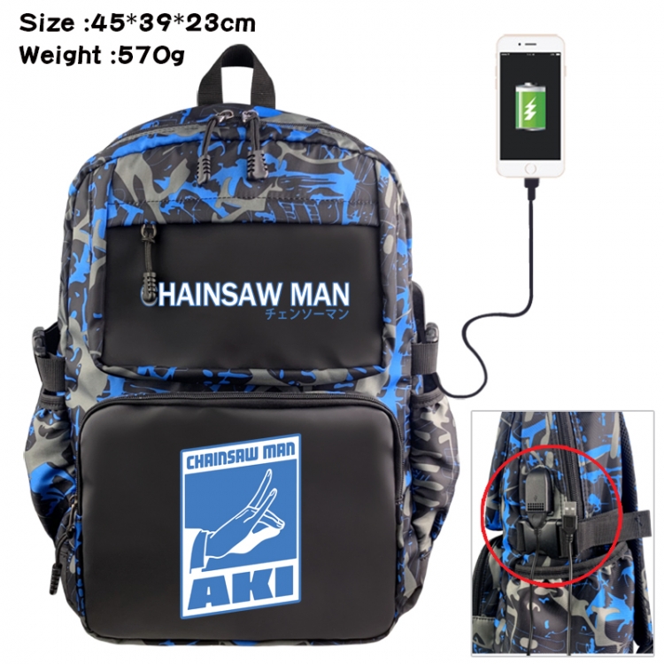 Chainsaw man Anime waterproof nylon camouflage backpack School Bag 45X39X23CM