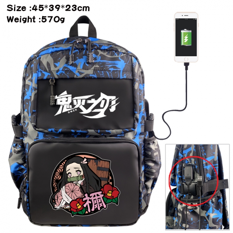 Demon Slayer Kimets Anime waterproof nylon camouflage backpack School Bag 45X39X23CM