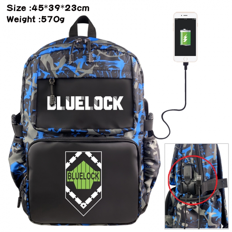 BLUE LOCK Anime waterproof nylon camouflage backpack School Bag 45X39X23CM