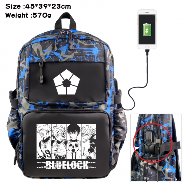 BLUE LOCK Anime waterproof nylon camouflage backpack School Bag 45X39X23CM