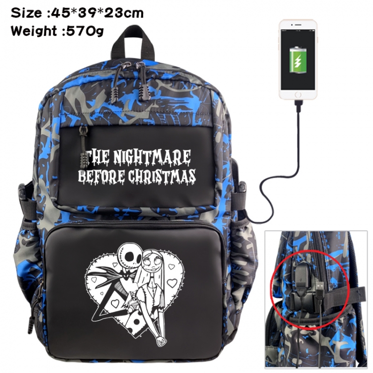 The Nightmare Before Christmas Anime waterproof nylon camouflage backpack School Bag 45X39X23CM