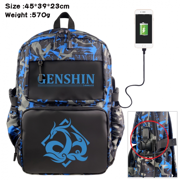 Genshin Impact Anime waterproof nylon camouflage backpack School Bag 45X39X23CM