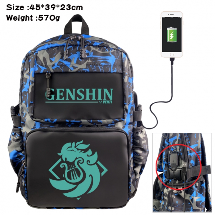 Genshin Impact Anime waterproof nylon camouflage backpack School Bag 45X39X23CM