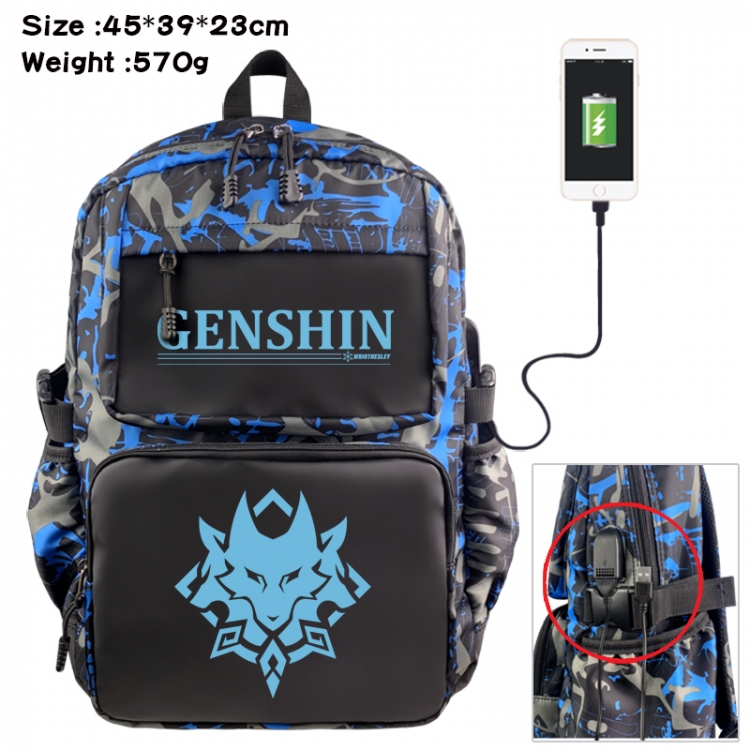 Genshin Impact Anime waterproof nylon camouflage backpack School Bag 45X39X23CM