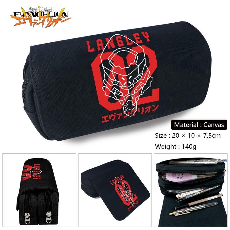 EVA Anime Multi-Function Double Zipper Canvas Cosmetic Bag Pen Case 20x10x7.5cm